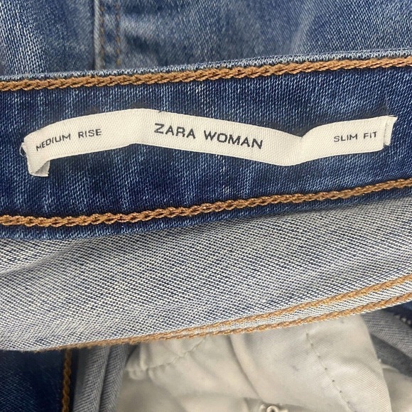Zara Women's Size 4 Mid Rise Skinny Fit Blue Stretch Distressed Denim Jeans - Picture 5 of 8